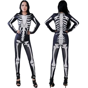 Damen Schlankmacher Skelett Pyjama Anzug Stylischer Einteiler Overall für Halloween - Bild 1 von 13