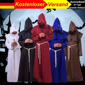 Halloween Mönch Kostüm Mönchskutte Karneval Geistlicher Priester Umhang Hoodie ~ - Bild 1 von 19