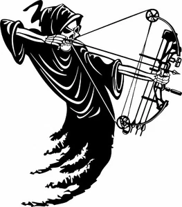 Grim Reaper Bow Hunter Arrow Hunting Car Truck Window Vinyl Decal Sticker - Foto 1 di 2