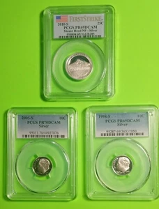 3 × PCGS MODERN SILVER U.S. COINS 2× PR69DCAM 10C 1× PR70DCAM 25C FIRST STRIKE - Picture 1 of 21