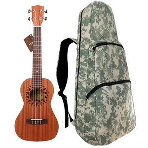 26" Tenor Pattern Print Ukulele Gig Bag Backpack (Khaki/Amy Green Forest) - Picture 1 of 7