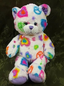 Build-a-Bear Peace Zeichen und Herzen Liebe weißer Teddybär Plüschtier Stofftier - Bild 1 von 3