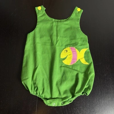 Mameluco corto vintage años 70 SEARS niña pequeña 3T verde de una pieza pez burbuja años 70 Foto 1 de 4