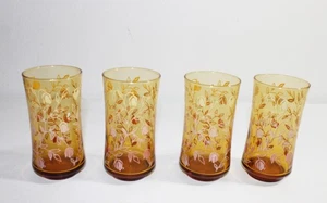 Vintage Libby - Bernstein Becher mit Blumenmuster - Bild 1 von 3