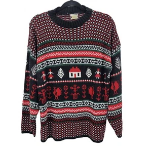 Vintage Ugly Christmas Sweater L Navy Red Argyle Non Itch Holiday Party USA - Bild 1 von 8