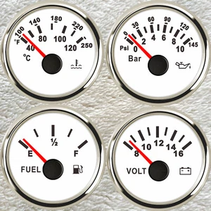 52mm 4 Gauge Set Fuel Gauge Oil Volt Water Temp Waterproof Car Red LED USA STOCK - Picture 1 of 6