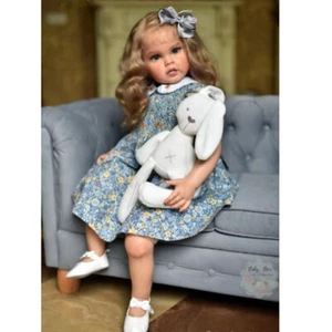 Bambola neonato rifinita 30" bambina gialla capelli lunghi ricci fatta a mano regalo - Foto 1 di 5
