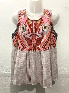 Top azteco senza maniche ricamato Anthropologie Dolan Velia babydoll multi taglia M - Foto 1 di 13