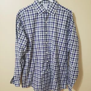 Camicia Brooks Brothers 346 16 1/2 4/5 slim fit viola bottoni a quadri manica lunga - Foto 1 di 7