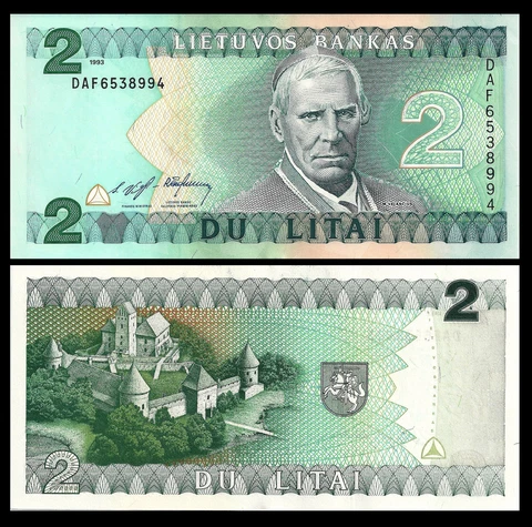 LITHUANIA 2 LITAI 1993 P 54 UNC Cover
