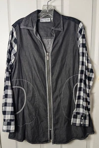 Giacca Bleu Bayou nera bianca tecnica mista media leggera shacket cerniera autunnale - Foto 1 di 4