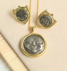 D18 Anhänger Kette Medusa Nachbildung griechische Münze Silber 925 vergoldet - Bild 1 von 1