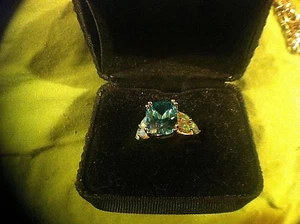 Ring Damen Gr. 6 Ring blaue Steine goldfarben Schmuck .925 Band NOS - Bild 1 von 12