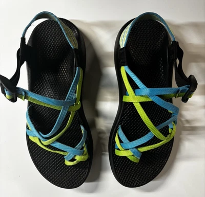 Босоножки классические Chaco ZX/2 с двойными регулируемыми ремешками синие/зеленые женские размер 10 - Изображение 1 из 4