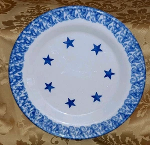 Plato de esponja Roseville Gerald E. Henn azul y crema con estrellas 10" *TAL CUAL* - Imagen 1 de 5