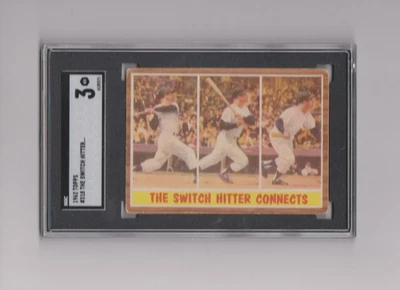 1962 Topps #318 - Mickey Mantle  "The Switch Hitter Connects" -Yankees -SGC 3 VG - Image 1 of 2
