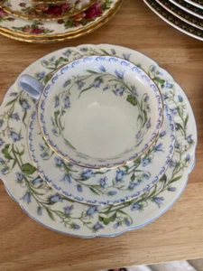 Shelley Harebell Blue Oleander Cup saucer gold rim and salad plate - Picture 1 of 3