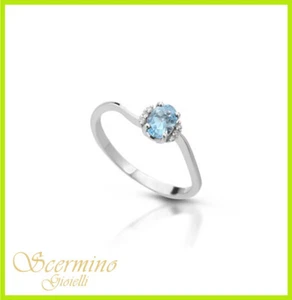 ANELLO IN ORO BIANCO 18K CON VERA ACQUAMARINA E DIAMANTI NATURALI CERTIFICATO - Foto 1 di 4