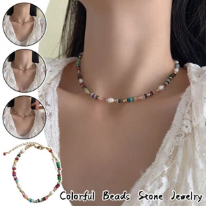 Colorful Beads Stone Gold Filled Female Jewelry Set For Necklace Bracelet Gift - Picture 1 of 14