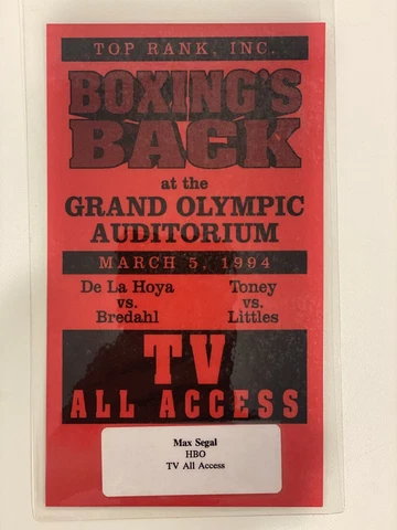 Oscar De La Hoya Jimmi Bredahl Ticket Press Pass Boxing Media Credential 3/5/94 Cover