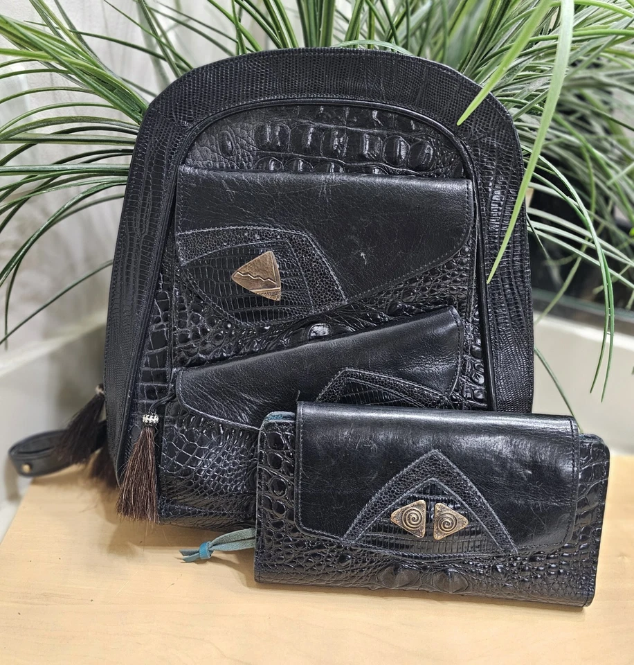 James Culver Hecho a Mano Cuero Negro Cartera Mochila Bolso con Cartera a Juego  Foto 1 de 4
