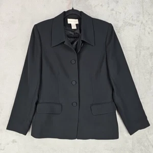 Vintage Casual Corner Jacket Womens Size 10 Black Crepe Shoulder Pads Blazer 90s - Picture 1 of 6