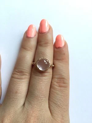 14K ROSE GOLD PAVE DIAMOND ROSE PINK QUARTZ COCKTAIL HALO ENGAGEMENT  RING Foto 1 de 2