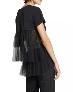 SASS & BIDE 'Slow Motion' Black Tee With Gathered Tulle Layers - Size XXS - Picture 1 of 4