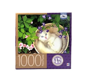 Puz051 Milton Bradley Kätzchen im Korb 1000 Teile Puzzle weiße Katzen Neu in OVP - Bild 1 von 2