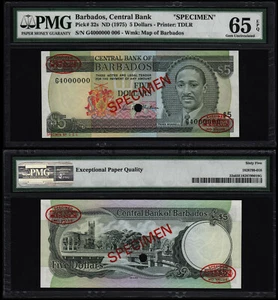 BARBADOS 5 DOLLARI (P32sdlr) N.D. (1975) TDLR ESEMPLARE PMG GEM UNC 65EPQ - Foto 1 di 1