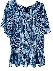 Lane Bryant Top Women 18/20 Blue Animal Print Stretch Chiffon Fit & Flare Tunic - Picture 1 of 8