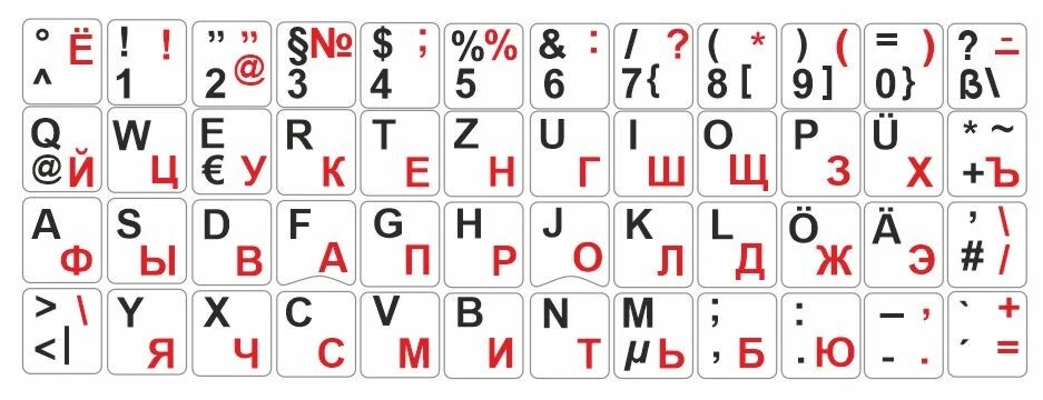 Deutsch-Russische Tastaturaufkleber mit Großer Schrift, Schwarz-Rote Schriftarbe - Bild 1 von 1