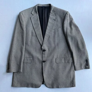 Burberry London Silk Wool Blazer Jacket 44L Kensington Houndstooth Black Cream - Picture 1 of 7