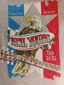 Neil Young International Harvesters 84/85 Tour ORIGINAL T shirt size L GRAY - Picture 1 of 19
