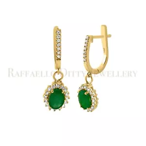 Green Emerald and Diamond Dangle Earrings 14k Yellow Gold Halo Set 1.83 Ct Women - Picture 1 of 9