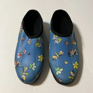 Ranger Ladybug Gardening Clog Shoes Waterproof Sz 8 Blue Flowers Butterflies - Picture 1 of 13