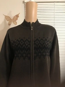 JENNIFER MOORE PETITES Women's Sweater Jacket Diamonds Brown Medium Long Sleeve - Picture 1 of 7