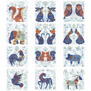 BESTICKTE QUILTBLÖCKE EIN SET MIT 12 VOLKSKUNST QUILTBLÖCKEN - Bild 1 von 1
