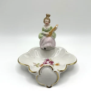 Vintage Porcelain Ceramic ERPHILA Germany Trinket Dish Woman Flowers Guild MCM - Picture 1 of 12