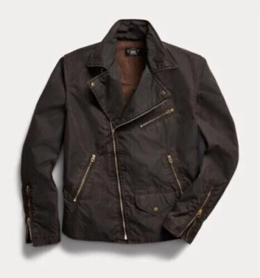 RRL Ralph Lauren Sparrow Brown Motorcycle Weather Proof Nylon Jacket-XXL - Image 1 of 3