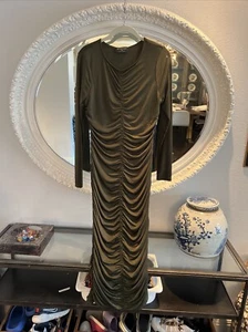 MINKPINK Olive Green Rouched Jersey Midi Bodycon Dress - Size M - Worn Once! - Picture 1 of 5