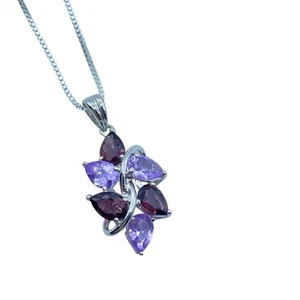 Ross Simons Sterling Silver Light Dark Purple Cluster Pendant Necklace - Picture 1 of 11