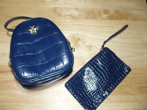 crossbody bag women's blue fauk leather with matching wristlet NWOT - Picture 1 of 19