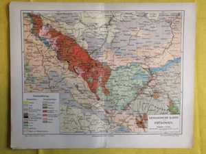 1890 THURINGIA GEOLOGICAL MAP Vintage Germany ORIGINAL 11.5 x 9.5"- C12 - Picture 1 of 3