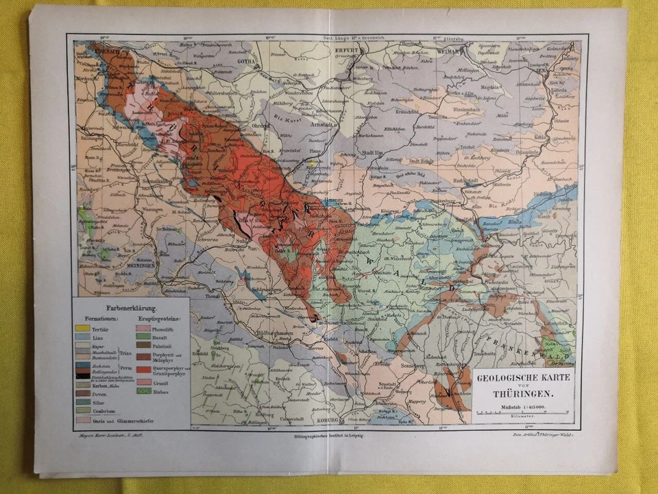 1890 THURINGIA GEOLOGICAL MAP Vintage Germany ORIGINAL 11.5 x 9.5"- C12 - Image 1 of 3