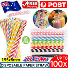 25-100x Colourful Striped Paper Straw 6MM Drinking Straws Straw Party Bulk AU