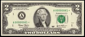 2003 $2 FRN A00000061* SERIAL #61 STAR - Picture 1 of 3