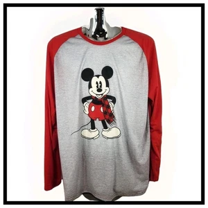 Disney Mickey Mouse Hombres LS T Camiseta 2XL Rojo Gris Silenciador Bufanda 100% Poliéster - Imagen 1 de 5