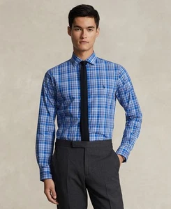 Polo Ralph Lauren Mens Classic fit Long Sleeve Button-Up Shirt Medium Blue Plaid - Picture 1 of 1