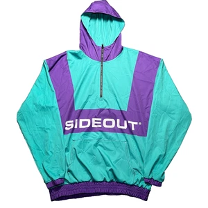 Vintage Sideout Windbreaker Erwachsene Large Legacy Farbblock 1/4-Reißverschluss Kapuzenpullover - Bild 1 von 11